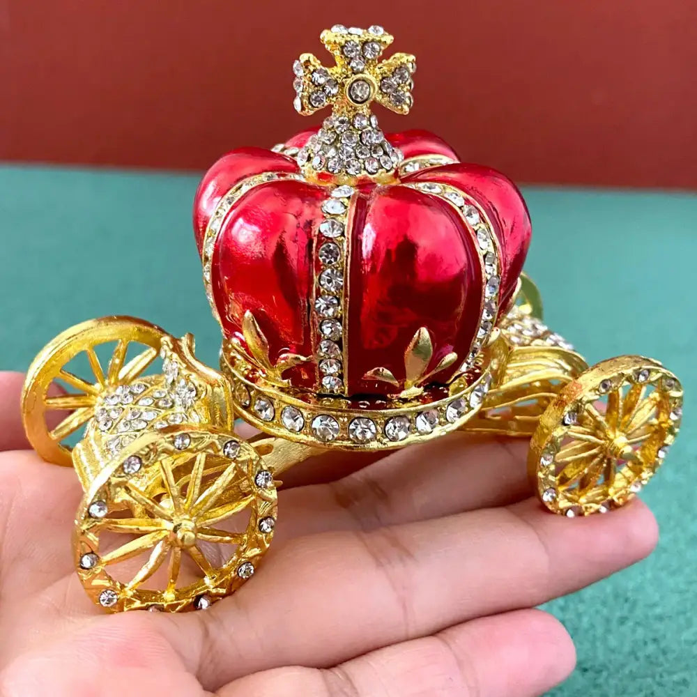 Pink & white rhinestone crown carriage jewelry trinket box bedroom decor