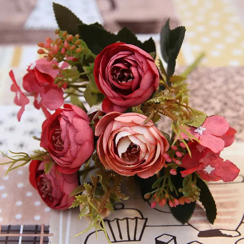 Pink & white silk tea rose ranunculus bouquet wedding decor