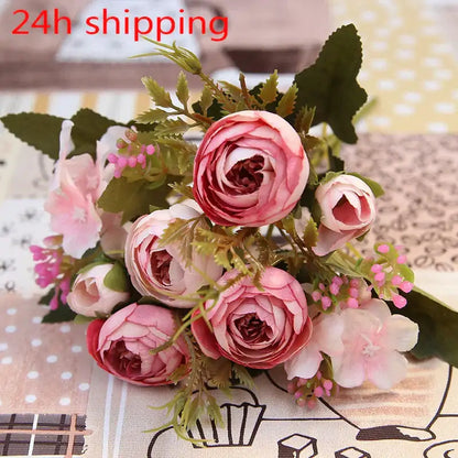 Pink & white silk tea rose ranunculus bouquet wedding decor