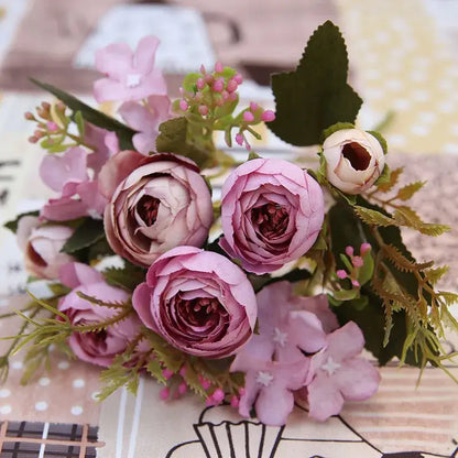 Pink & white silk tea rose ranunculus bouquet wedding decor