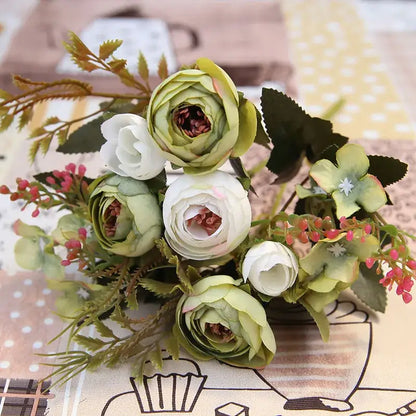Pink & white silk tea rose ranunculus bouquet wedding decor
