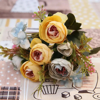 Pink & white silk tea rose ranunculus bouquet wedding decor
