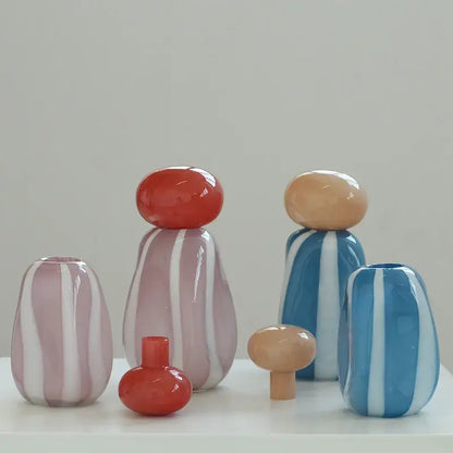 Pink & white striped ceramic vase cover band living room decor