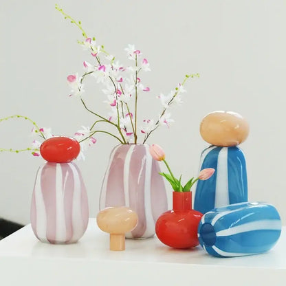 Pink & white striped ceramic vase cover band living room decor