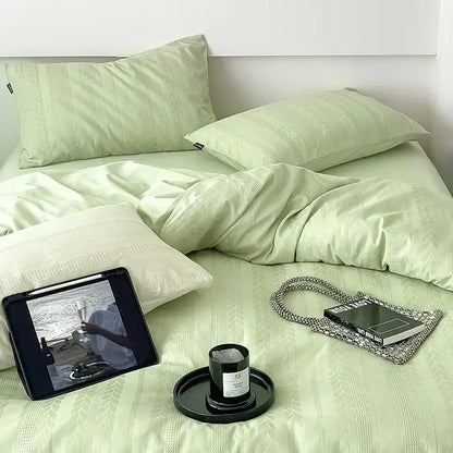 Pink & white striped jacquard cotton bedding set bedroom duvet cover