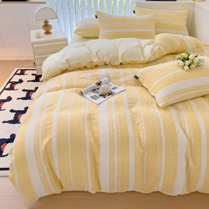 Pink & white striped jacquard cotton bedding set bedroom duvet cover