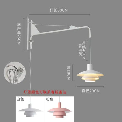 Pink & white swing arm wall lamp bedroom wind rotating light