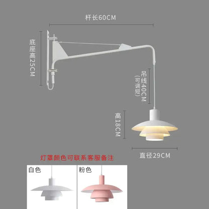 Pink & white swing arm wall lamp bedroom wind rotating light