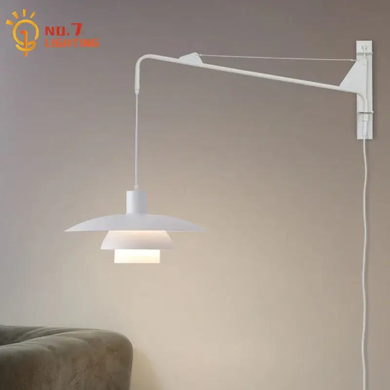 Pink & white swing arm wall lamp bedroom wind rotating light