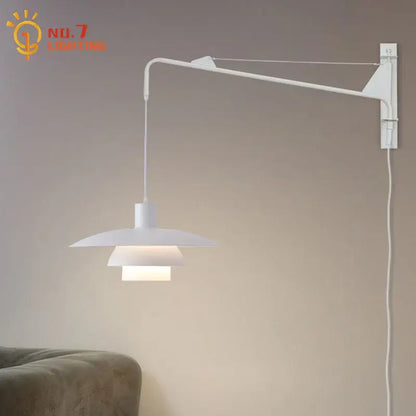 Pink & white swing arm wall lamp bedroom wind rotating light