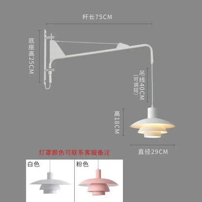 Pink & white swing arm wall lamp bedroom wind rotating light