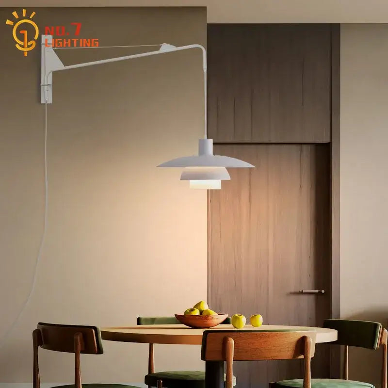 Pink & white swing arm wall lamp bedroom wind rotating light