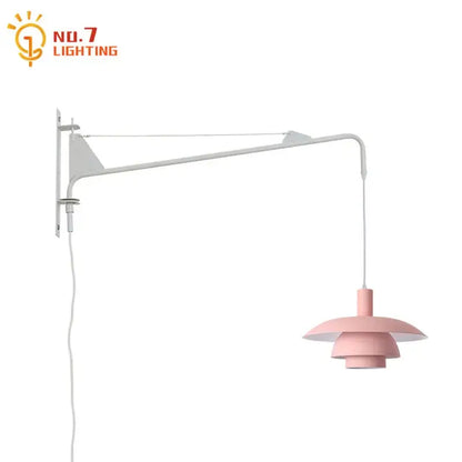 Pink & white swing arm wall lamp bedroom wind rotating light