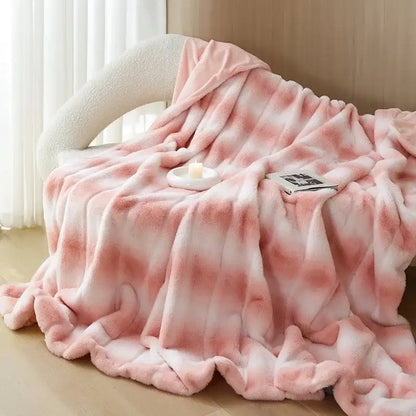 Pink & white tie-dye cozy fleece blanket bedroom throw