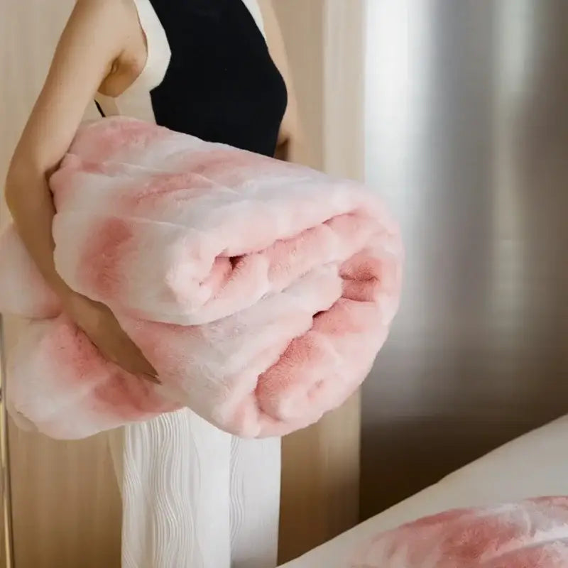 Pink & white tie-dye cozy fleece blanket bedroom throw