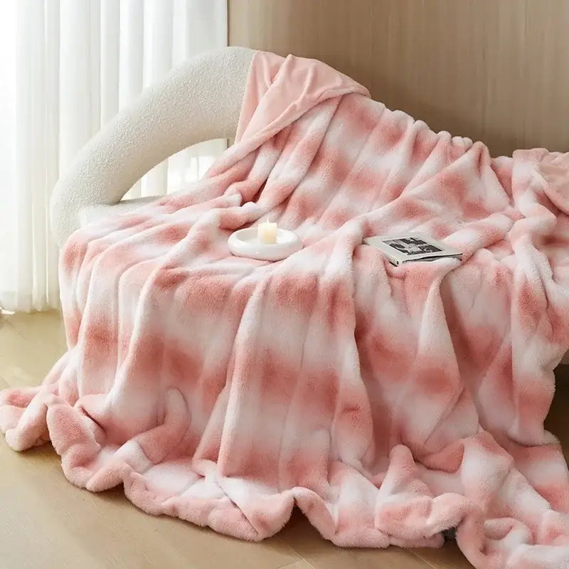 Pink & white tie-dye cozy fleece blanket bedroom throw