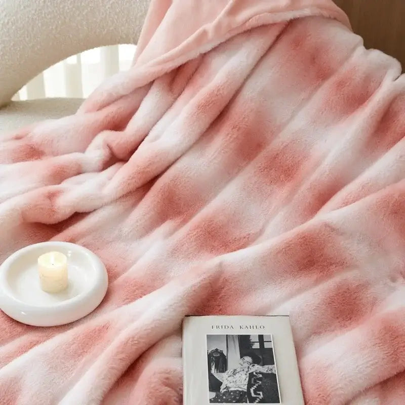 Pink & white tie-dye cozy fleece blanket bedroom throw