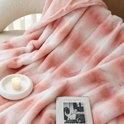 Pink & white tie-dye cozy fleece blanket bedroom throw