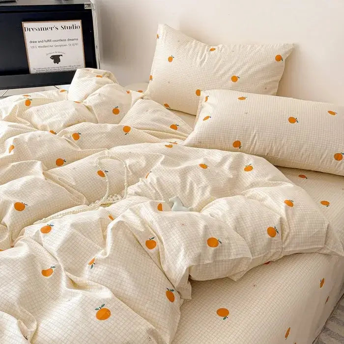 Plaid cream & charcoal cotton grid bedding set – bedroom duvet cover
