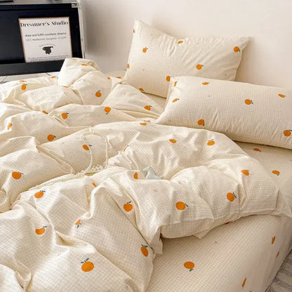 Plaid cream & charcoal cotton grid bedding set – bedroom duvet cover