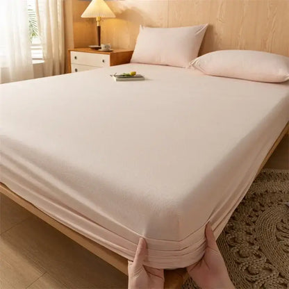 Plaid green & beige cotton fitted sheet – bedroom soft textured weave