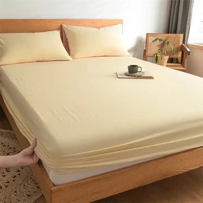 Plaid green & beige cotton fitted sheet – bedroom soft textured weave