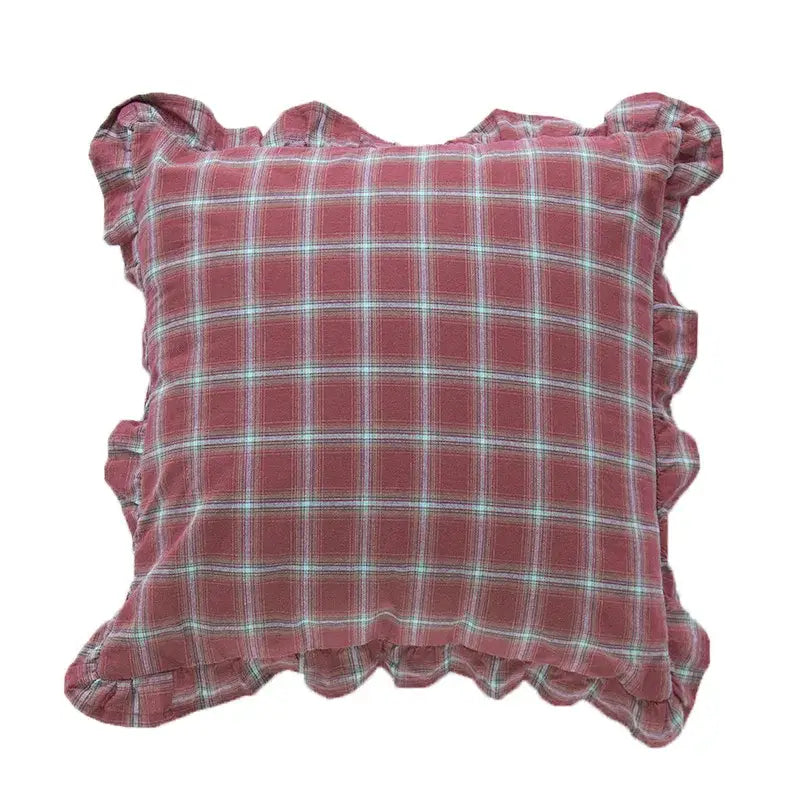 Plaid ruffled cotton coffee black cushion cover living room decor