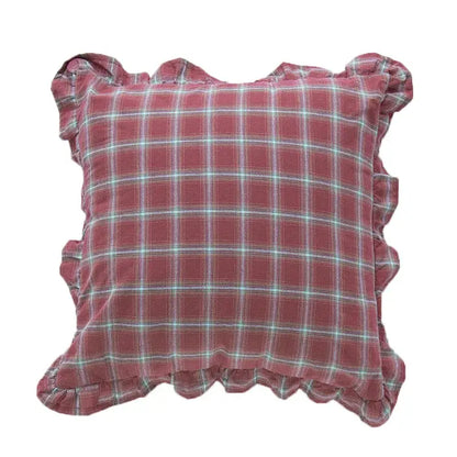Plaid ruffled cotton coffee black cushion cover living room decor