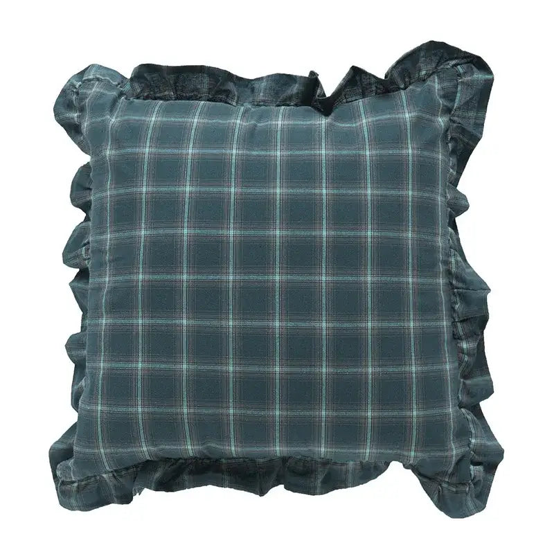 Plaid ruffled cotton coffee black cushion cover living room decor