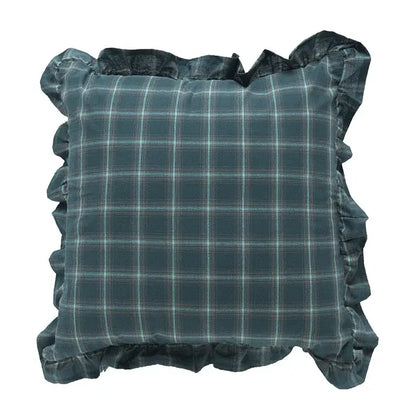 Plaid ruffled cotton coffee black cushion cover living room decor