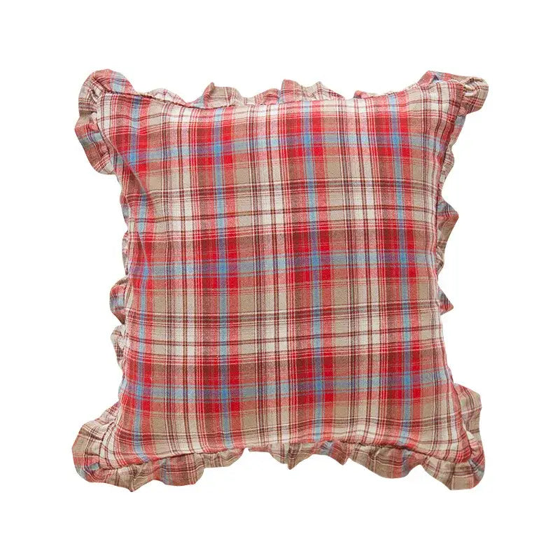 Plaid ruffled cotton coffee black cushion cover living room decor