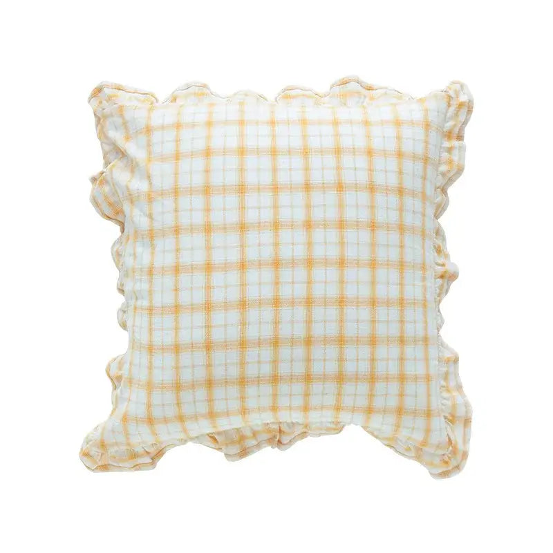 Plaid ruffled cotton coffee black cushion cover living room decor