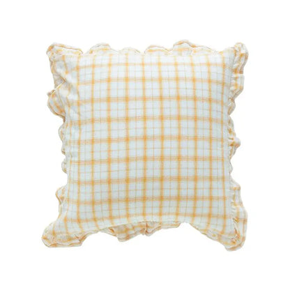 Plaid ruffled cotton coffee black cushion cover living room decor