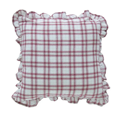 Plaid ruffled cotton coffee black cushion cover living room decor