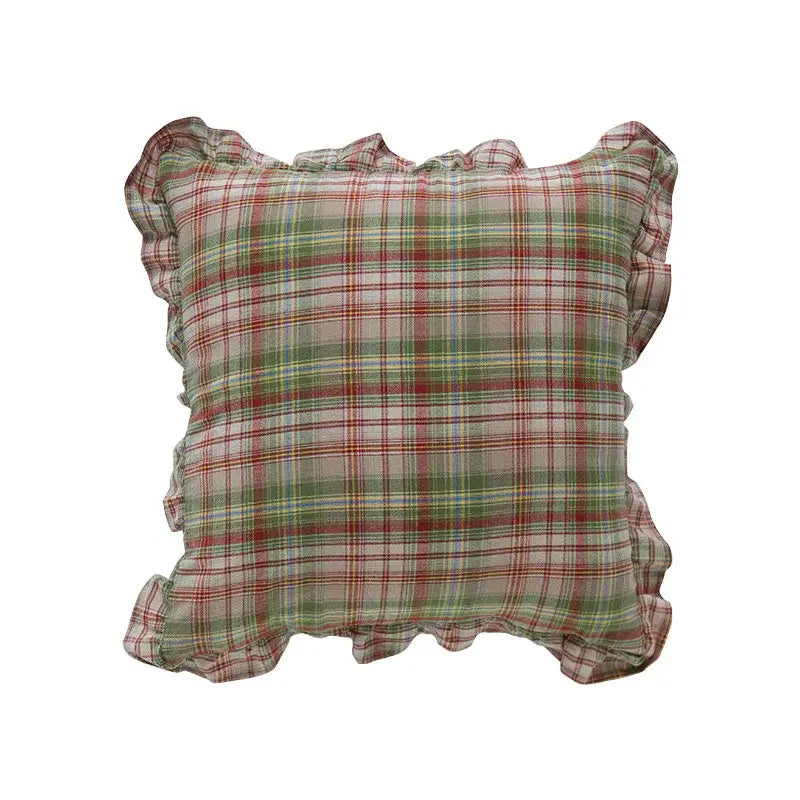 Plaid ruffled cotton coffee black cushion cover living room decor