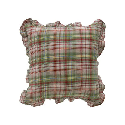 Plaid ruffled cotton coffee black cushion cover living room decor