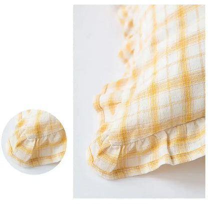 Plaid ruffled cotton coffee black cushion cover living room decor