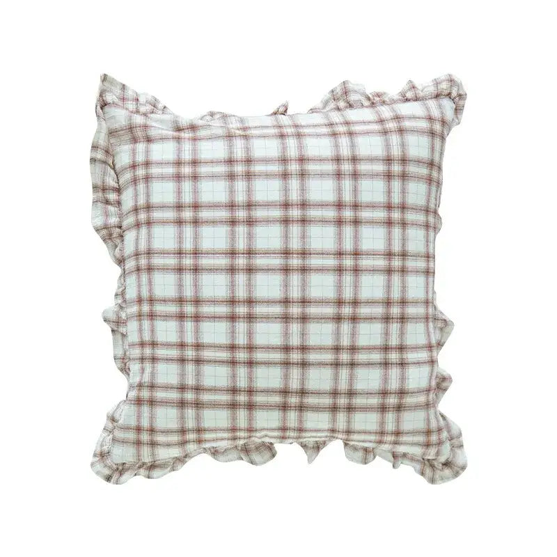 Plaid ruffled cotton coffee black cushion cover living room decor
