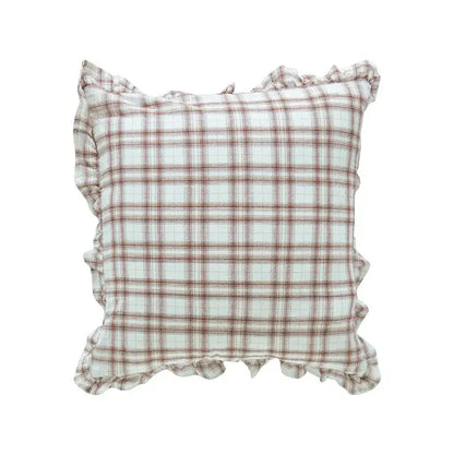 Plaid ruffled cotton coffee black cushion cover living room decor