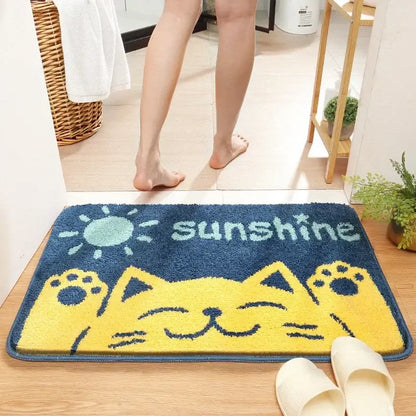 Playful gray lion and rainbow cartoon animal bathroom bath rug