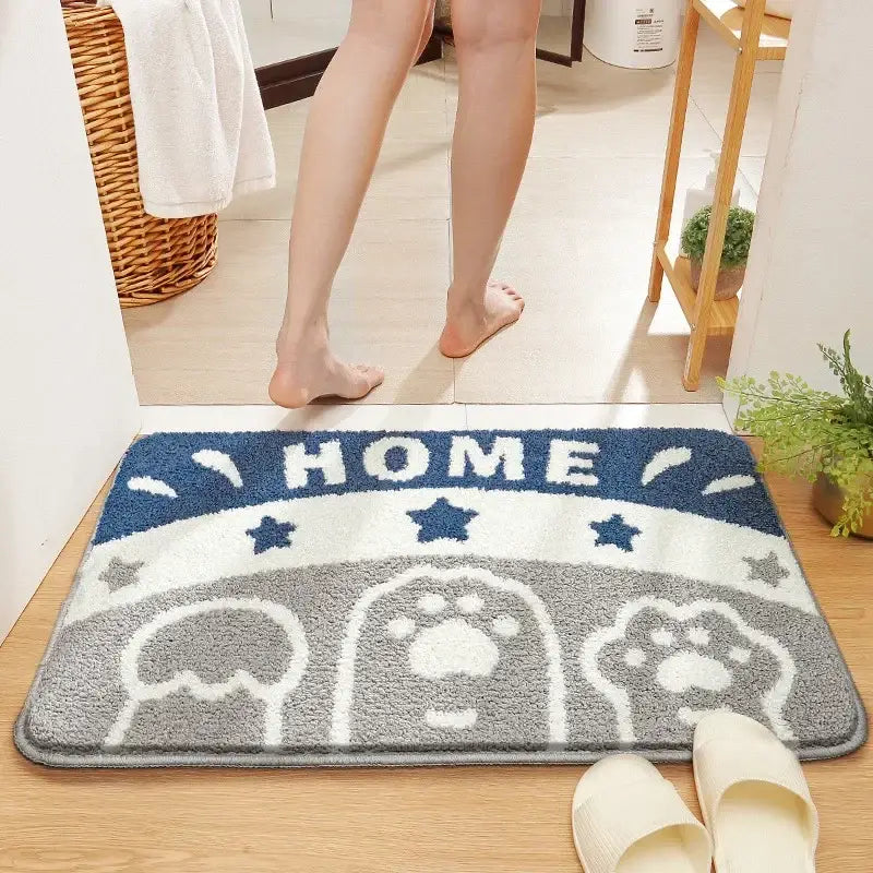 Playful gray lion and rainbow cartoon animal bathroom bath rug