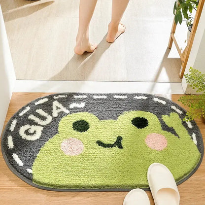 Playful gray lion and rainbow cartoon animal bathroom bath rug