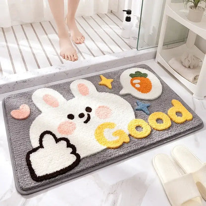 Playful gray lion and rainbow cartoon animal bathroom bath rug