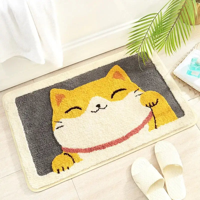 Playful gray lion and rainbow cartoon animal bathroom bath rug