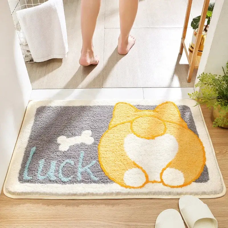 Playful gray lion and rainbow cartoon animal bathroom bath rug