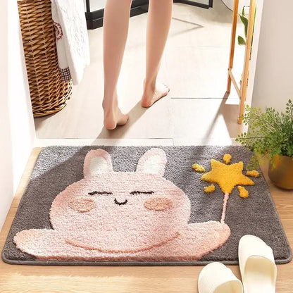 Playful gray lion and rainbow cartoon animal bathroom bath rug