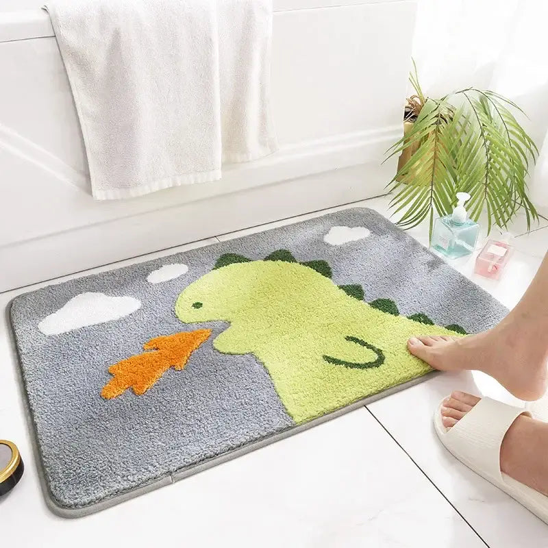 Playful gray lion and rainbow cartoon animal bathroom bath rug