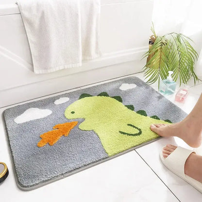 Playful gray lion and rainbow cartoon animal bathroom bath rug