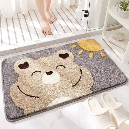 Playful gray lion and rainbow cartoon animal bathroom bath rug