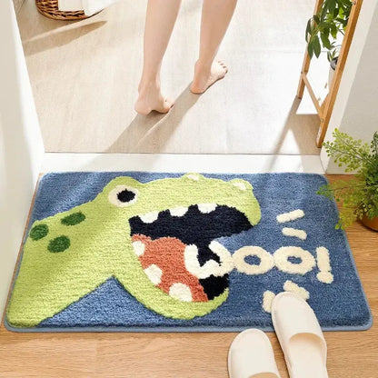 Playful gray lion and rainbow cartoon animal bathroom bath rug